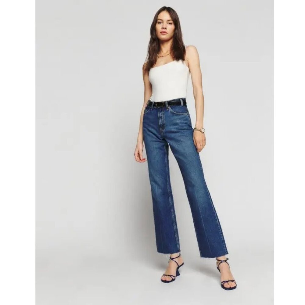 Reformation Hill Mid Rise Kick Flare Jeans 30" / Size 29 / Araceli Blue Relaxed - Picture 1 of 11